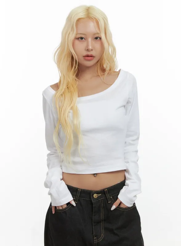 Classic U-Neck Cotton Long Sleeve Crop CS426 sold by Lewkin