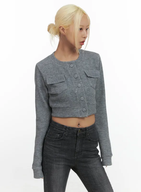 Classic Fit Button Pocket Crop Cardigan CS426 sold by Lewkin