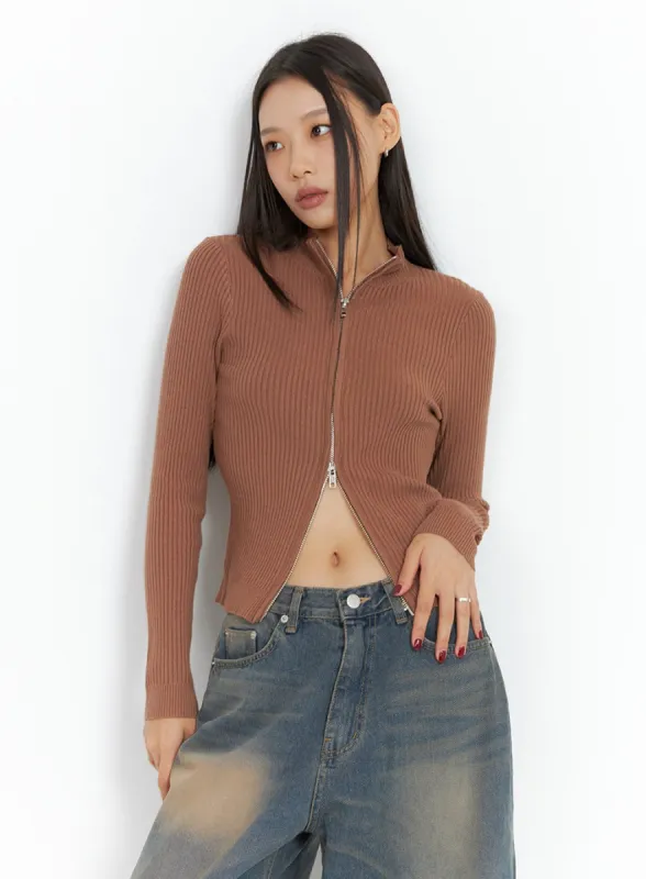 Ribbed Two-Way Zip-Up Top IS427 sold by Lewkin