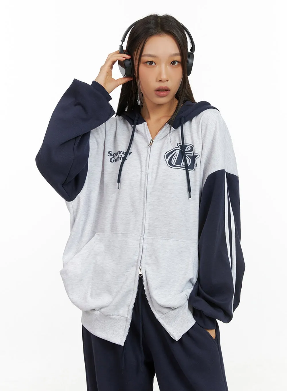 Oversized Cotton Lettering Hoodie IS427 sold by Lewkin product image thumbnail 2