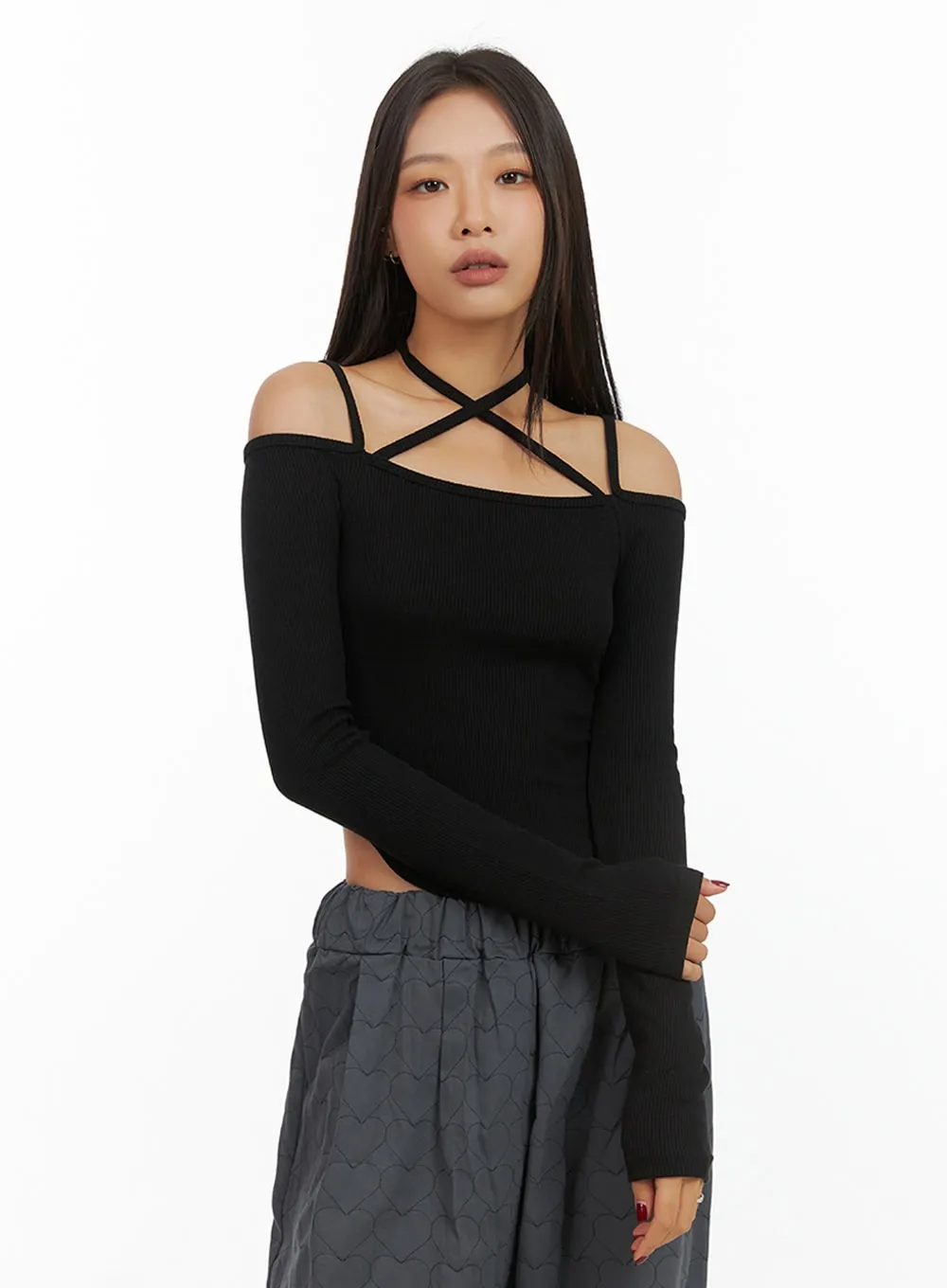 Halter Strap Slim Fit Top IS427 sold by Lewkin product image thumbnail 2