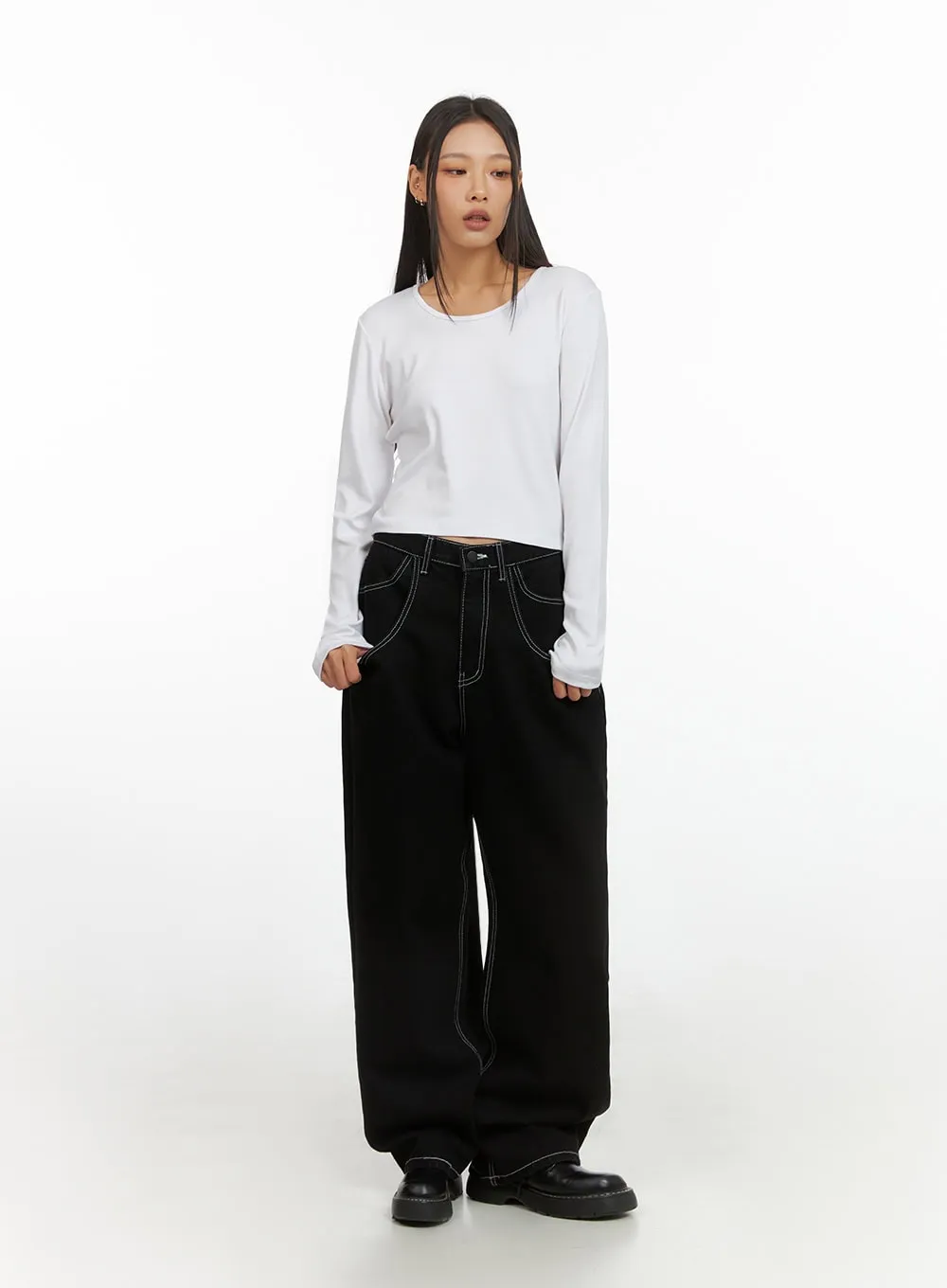 Classic Soft Long Sleeve Crop Top IS427 sold by Lewkin product image thumbnail 2