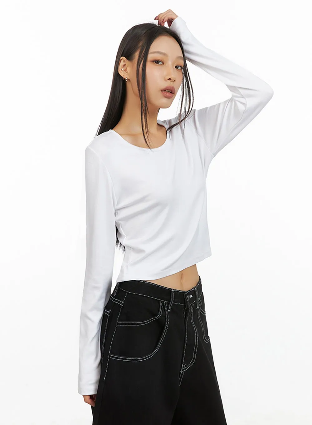 Classic Soft Long Sleeve Crop Top IS427 sold by Lewkin product image thumbnail 4