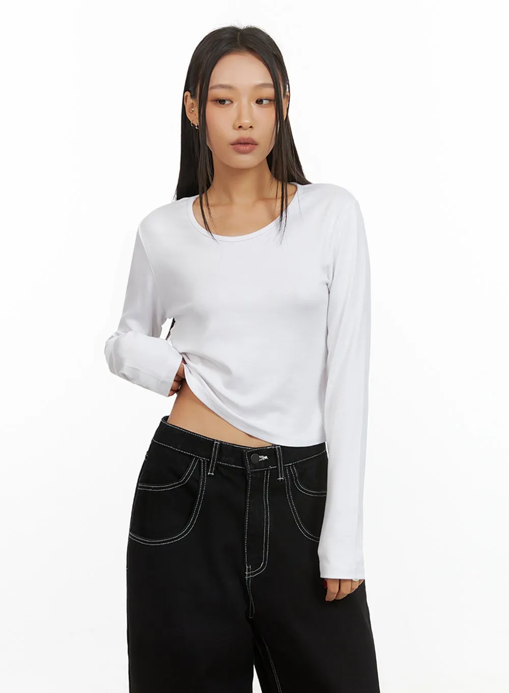 Classic Soft Long Sleeve Crop Top IS427 sold by Lewkin product image thumbnail 3