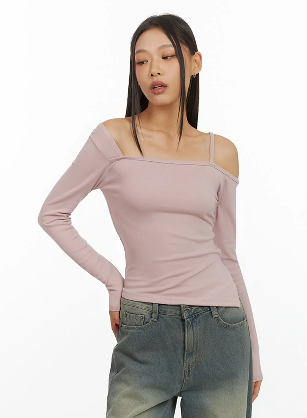 Unbalanced Off- Shoulder Sleeve Top IS427 sold by Lewkin product image thumbnail 4