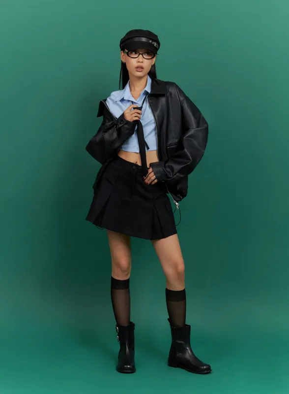 Pocket Pleated Cargo Mini Skirt IS427 sold by Lewkin