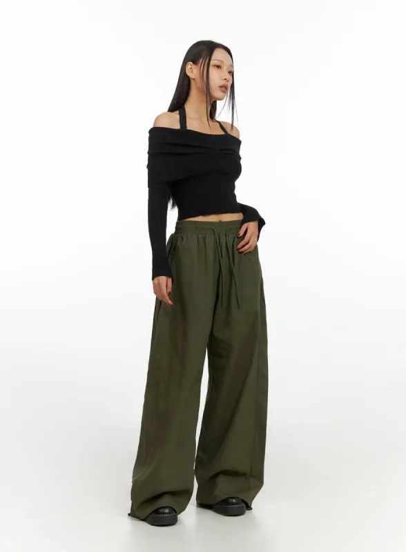Cotton Banded Wide Fit Pants IS427 sold by Lewkin