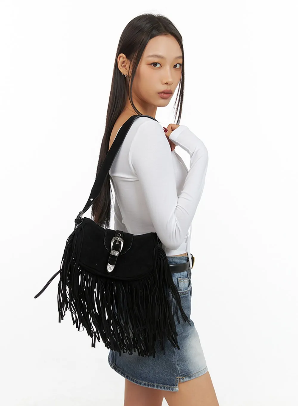 Suede Fringe Buckle Shoulder Bag IS427 sold by Lewkin product image thumbnail 2