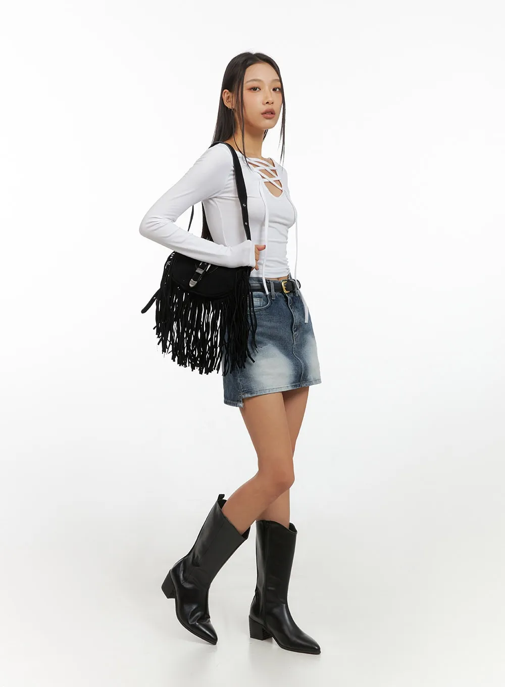 Suede Fringe Buckle Shoulder Bag IS427 sold by Lewkin product image thumbnail 3