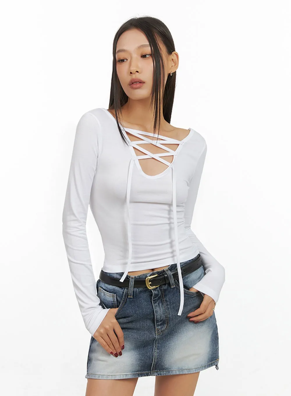 X Strap Slim Fit Crop Top IS427 sold by Lewkin product image thumbnail 4