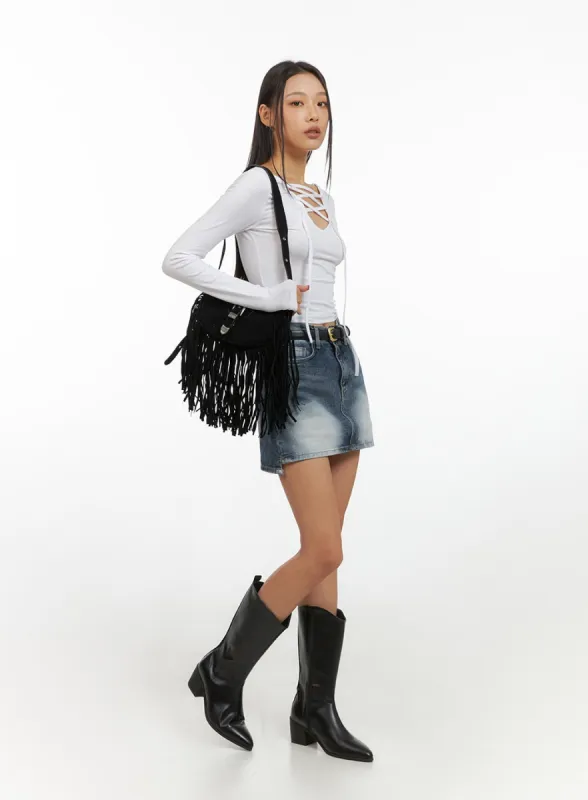Washed Mini Blue Jean Skirt IS427 sold by Lewkin