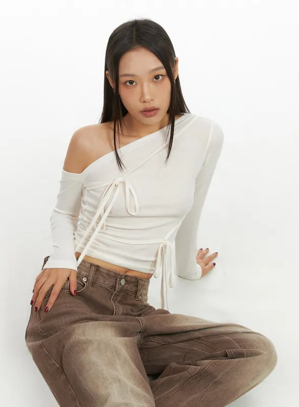 Unbalanced Strap Detail Long Sleeve Top IS427 sold by Lewkin