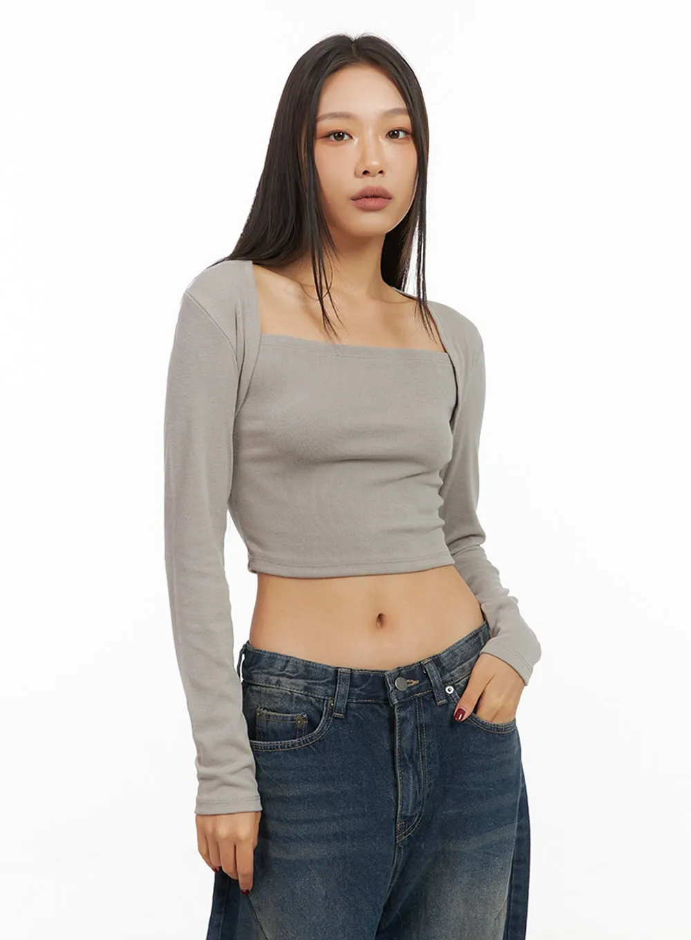 Square Neck Bolero-Style Slim Fit Crop Top IS427 sold by Lewkin product image thumbnail 4