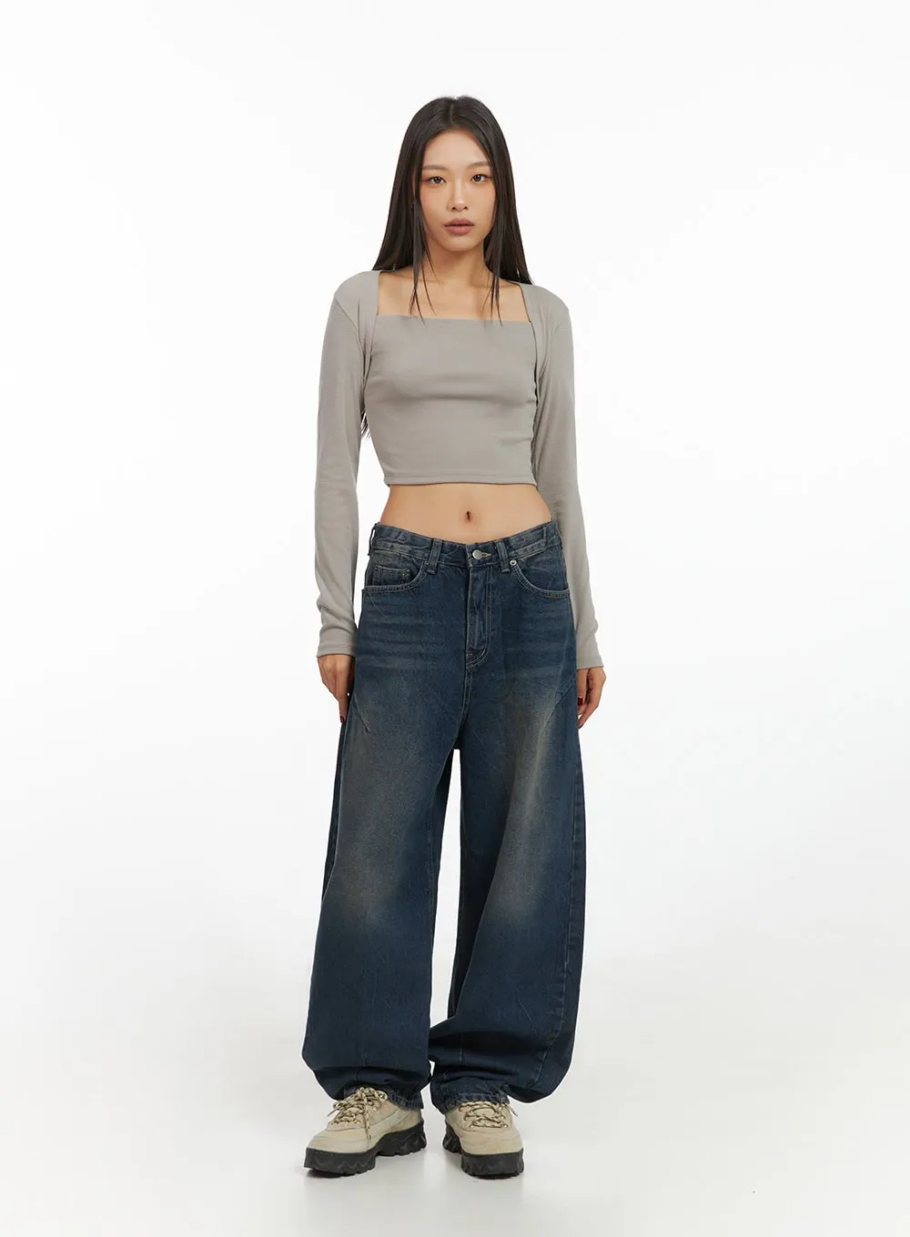 Square Neck Bolero-Style Slim Fit Crop Top IS427 sold by Lewkin product image thumbnail 2