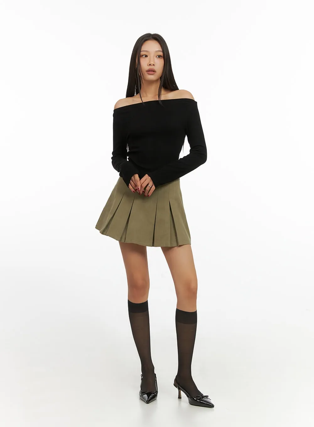 Cotton Pleated Solid Mini Skirt IS427 sold by Lewkin