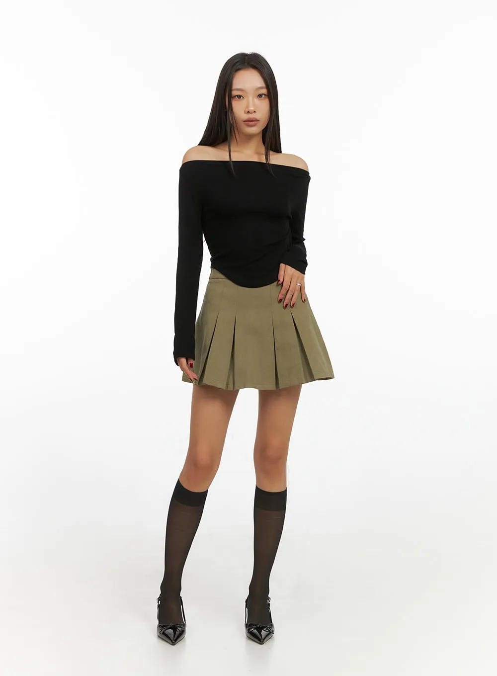 Cotton Pleated Solid Mini Skirt IS427 sold by Lewkin product image thumbnail 3