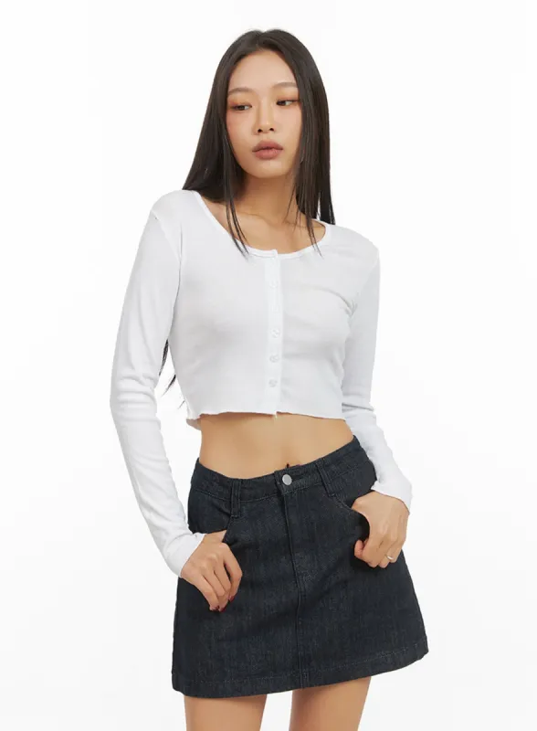 Buttoned U-Neck Crop Top IS427 sold by Lewkin