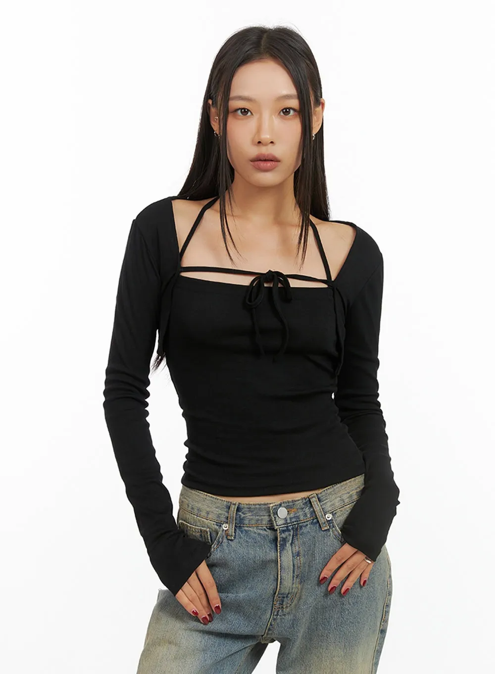 Solid Strap Bolero Cardigan and Cami Set IS427 sold by Lewkin product image thumbnail 2