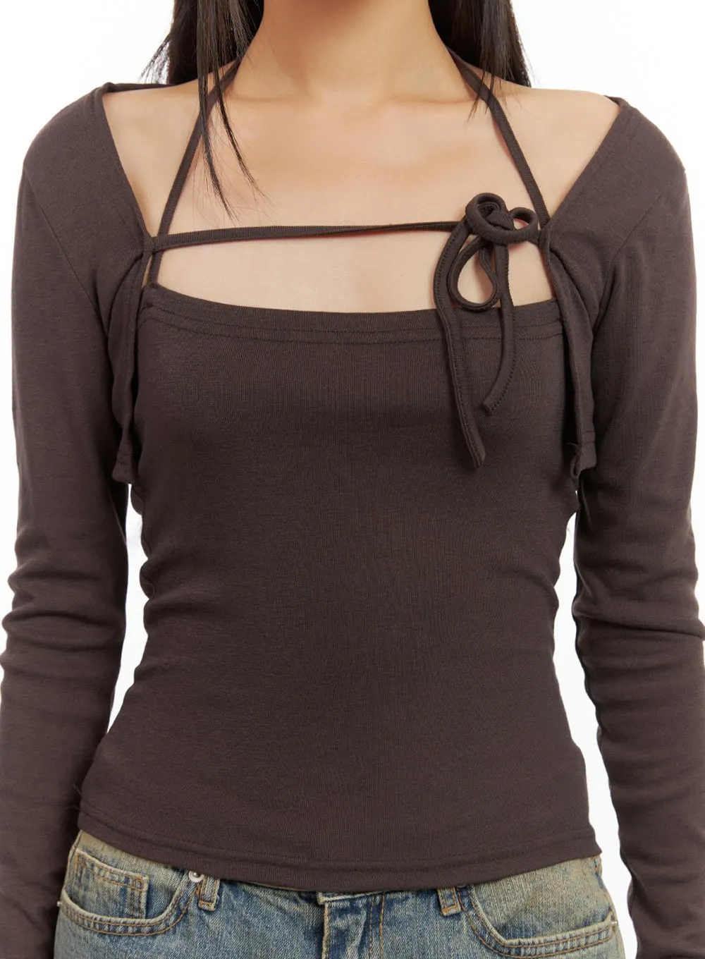 Solid Strap Bolero Cardigan and Cami Set IS427 sold by Lewkin product image thumbnail 4