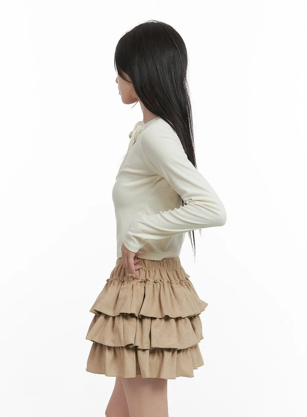 Cut-Out Ribbon Detail Long Sleeve Top CS430 sold by Lewkin product image thumbnail 4