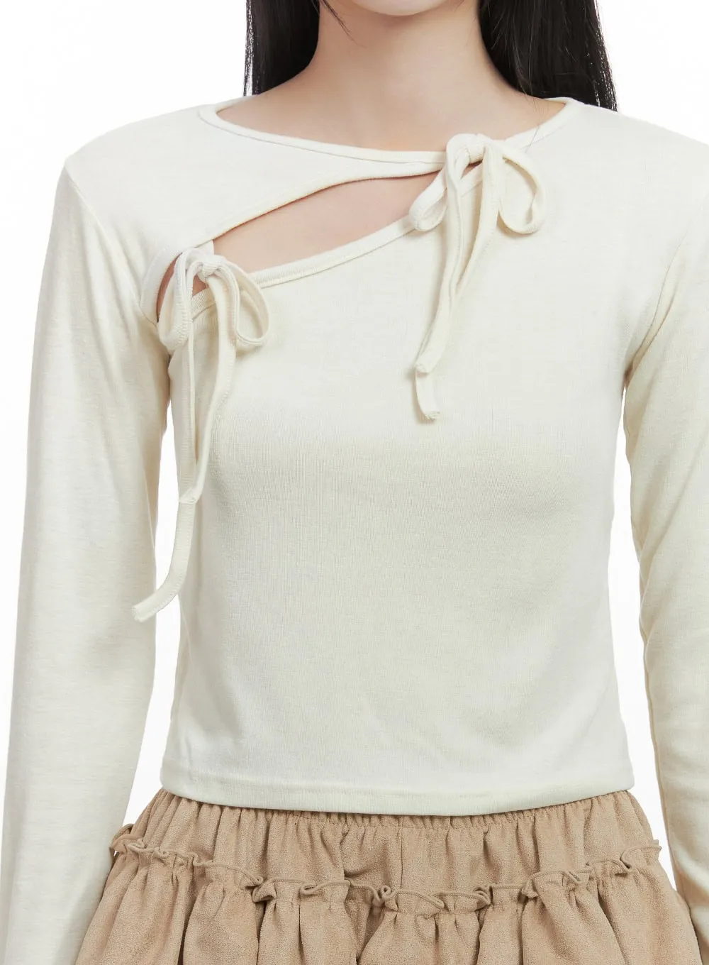 Cut-Out Ribbon Detail Long Sleeve Top CS430 sold by Lewkin product image thumbnail 3