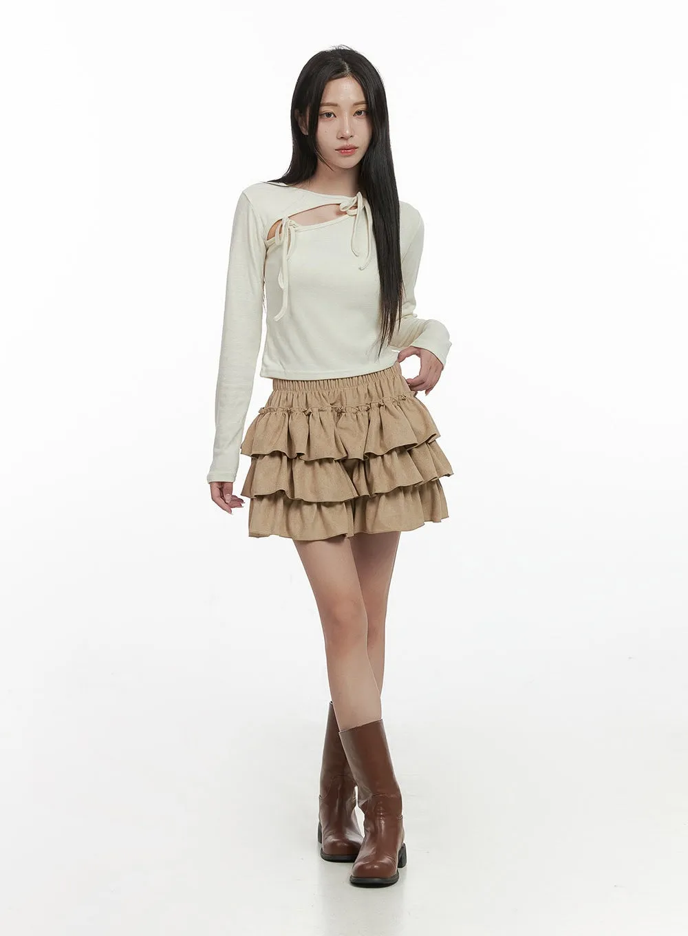 Cut-Out Ribbon Detail Long Sleeve Top CS430 sold by Lewkin product image thumbnail 2