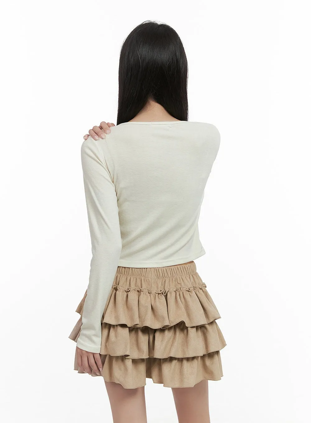 Cut-Out Ribbon Detail Long Sleeve Top CS430 sold by Lewkin product image thumbnail 5