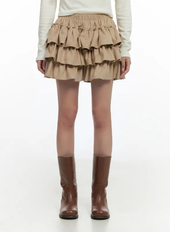 Banded Sueade Ruffle Mini Skirt CS430 sold by Lewkin