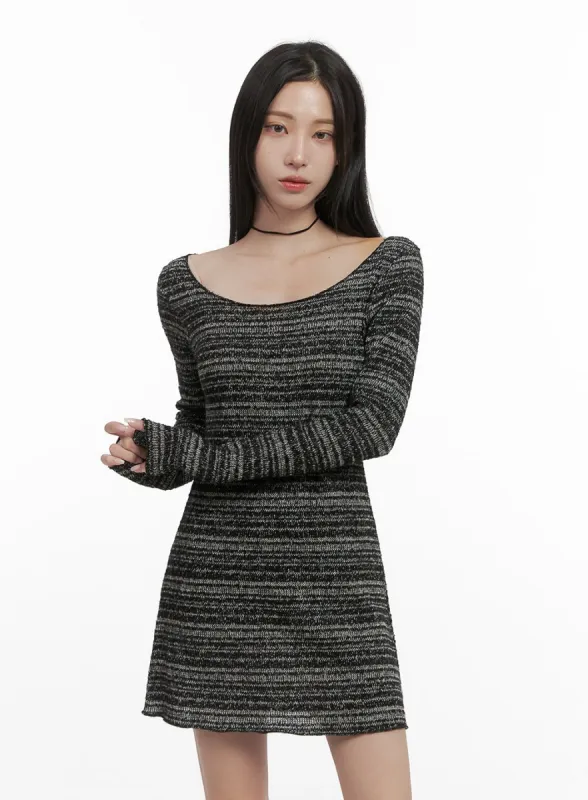 Striped Wool Blend Mini Dress CS430 sold by Lewkin