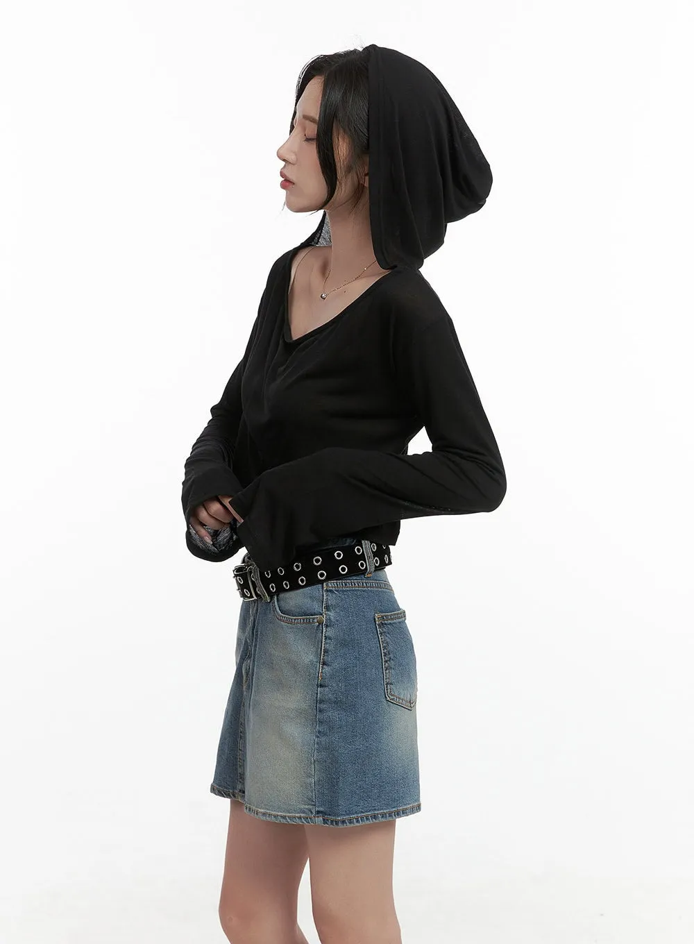 Slim Fit Crop Top Hoodie CS430 sold by Lewkin product image thumbnail 3