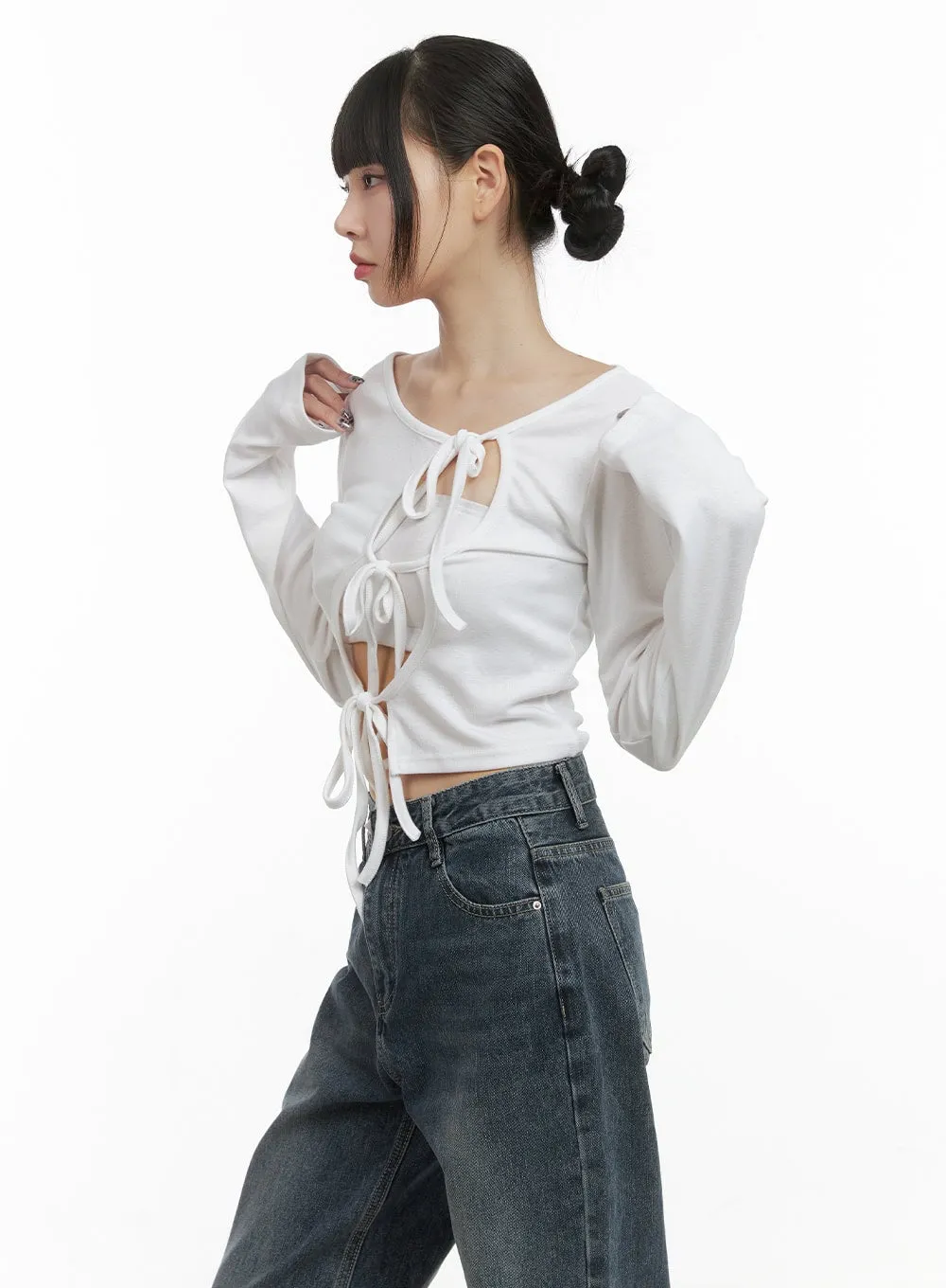 Strap Cut-out Crop Cardigan OO401 sold by Lewkin product image thumbnail 5