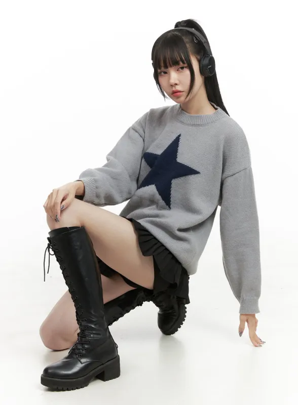 Oversized Graphic Knit Sweater OO401 sold by Lewkin