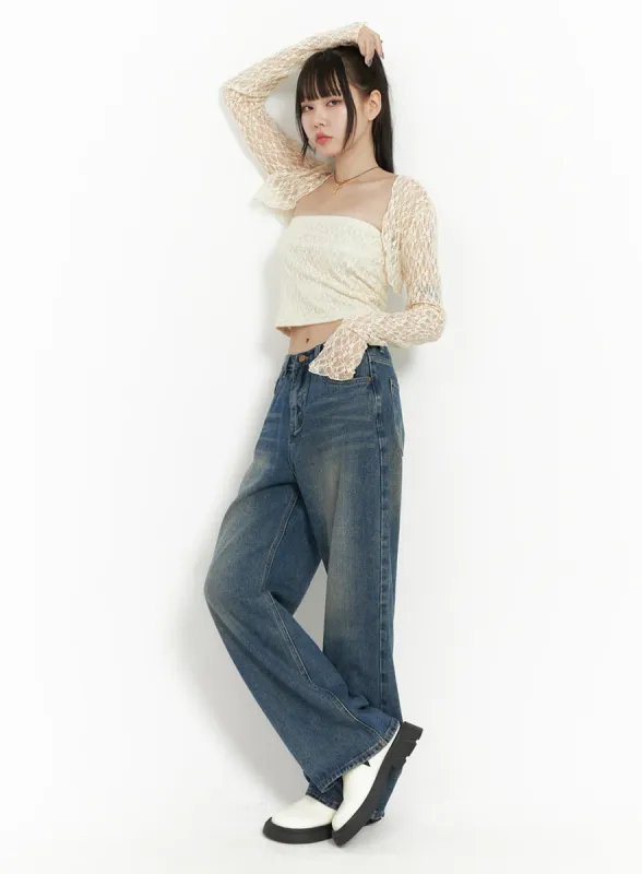 Marine Denim Wide Leg Pants OO401 sold by Lewkin