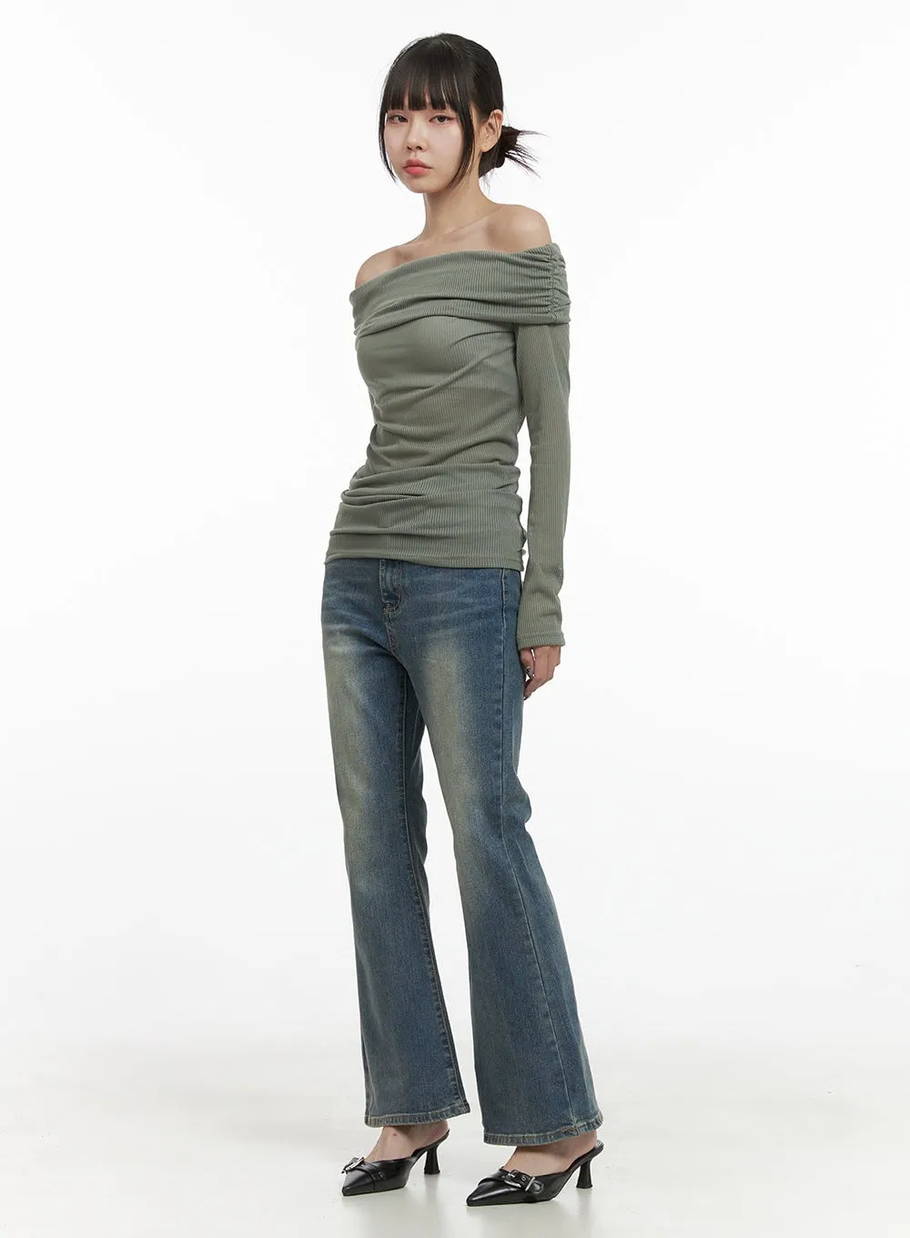 Ribbed Off-Shoulder Slim Fit TShirt OO401 sold by Lewkin product image thumbnail 2