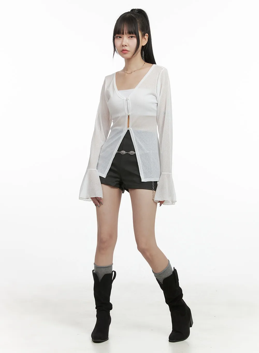 High Waist Faux Leather Shorts OO401 sold by Lewkin product image thumbnail 3