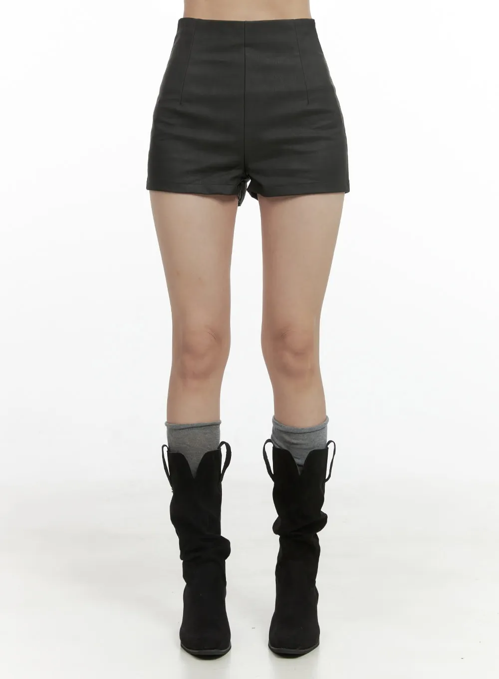 High Waist Faux Leather Shorts OO401 sold by Lewkin product image thumbnail 2