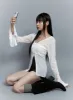 Solid See-through Button Long Cardigan OO401 sold by Lewkin