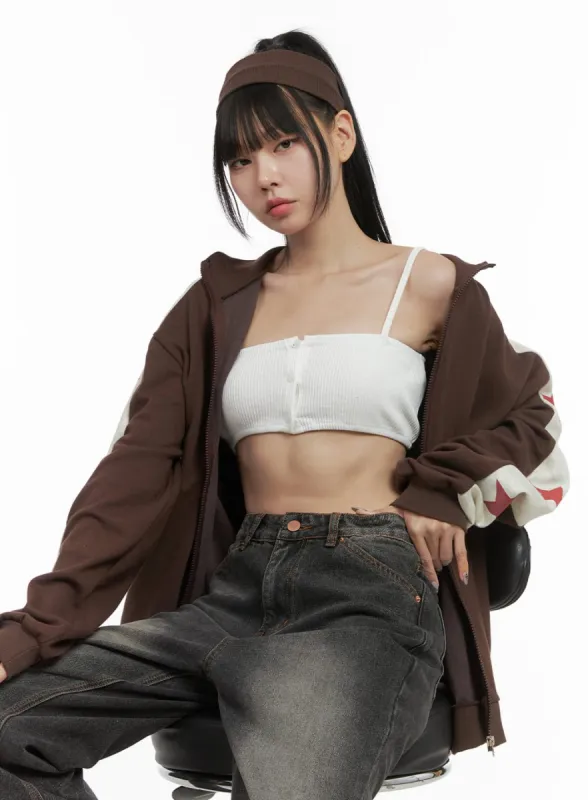 Graphic Raglan Turtleneck Zip-Up OO401 sold by Lewkin