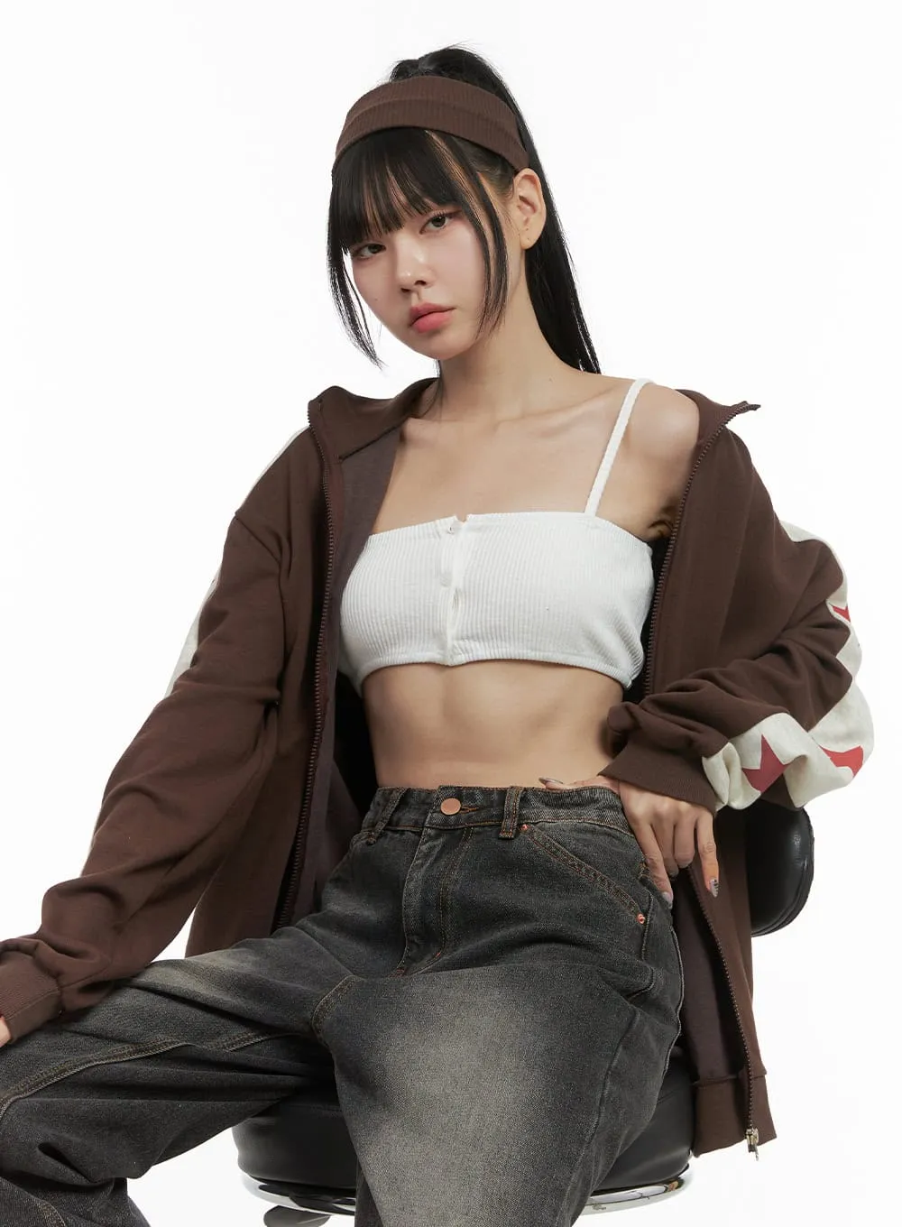 Graphic Raglan Turtleneck Zip-Up OO401 sold by Lewkin