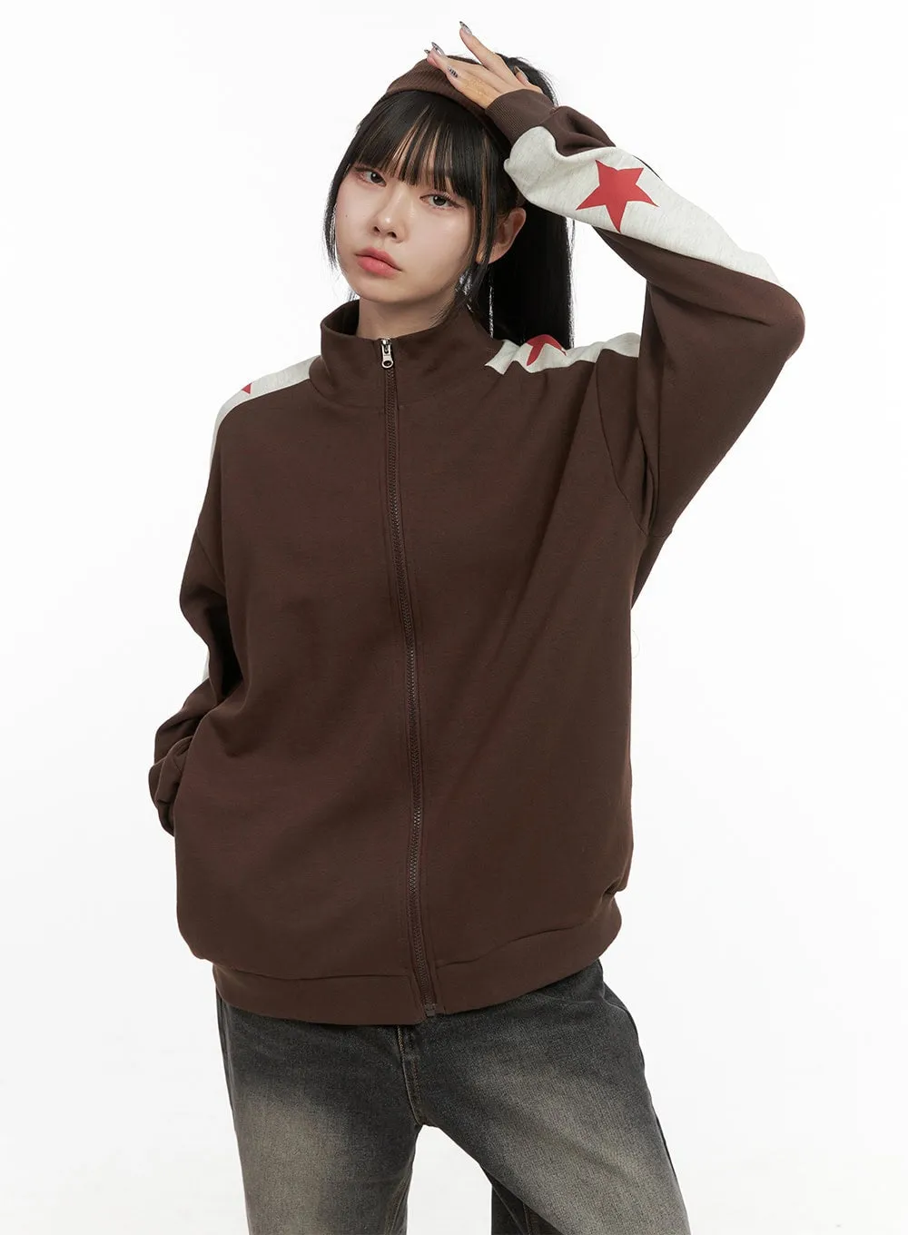 Graphic Raglan Turtleneck Zip-Up OO401 sold by Lewkin product image thumbnail 5