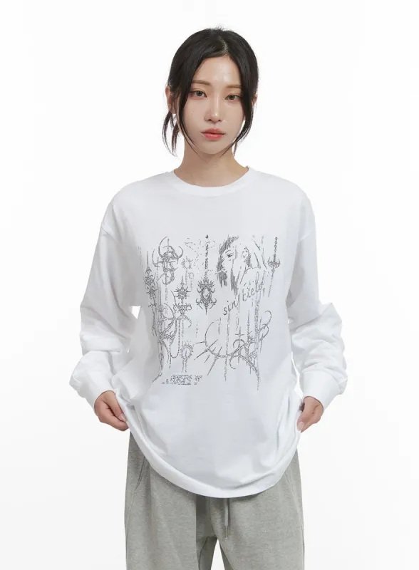 Chic Graphic Print Cotton Long Sleeve Tee CO402 sold by Lewkin