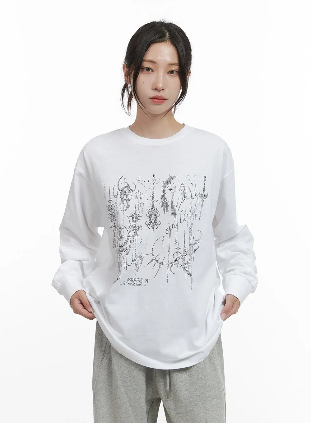 Chic Graphic Print Cotton Long Sleeve Tee CO402 sold by Lewkin