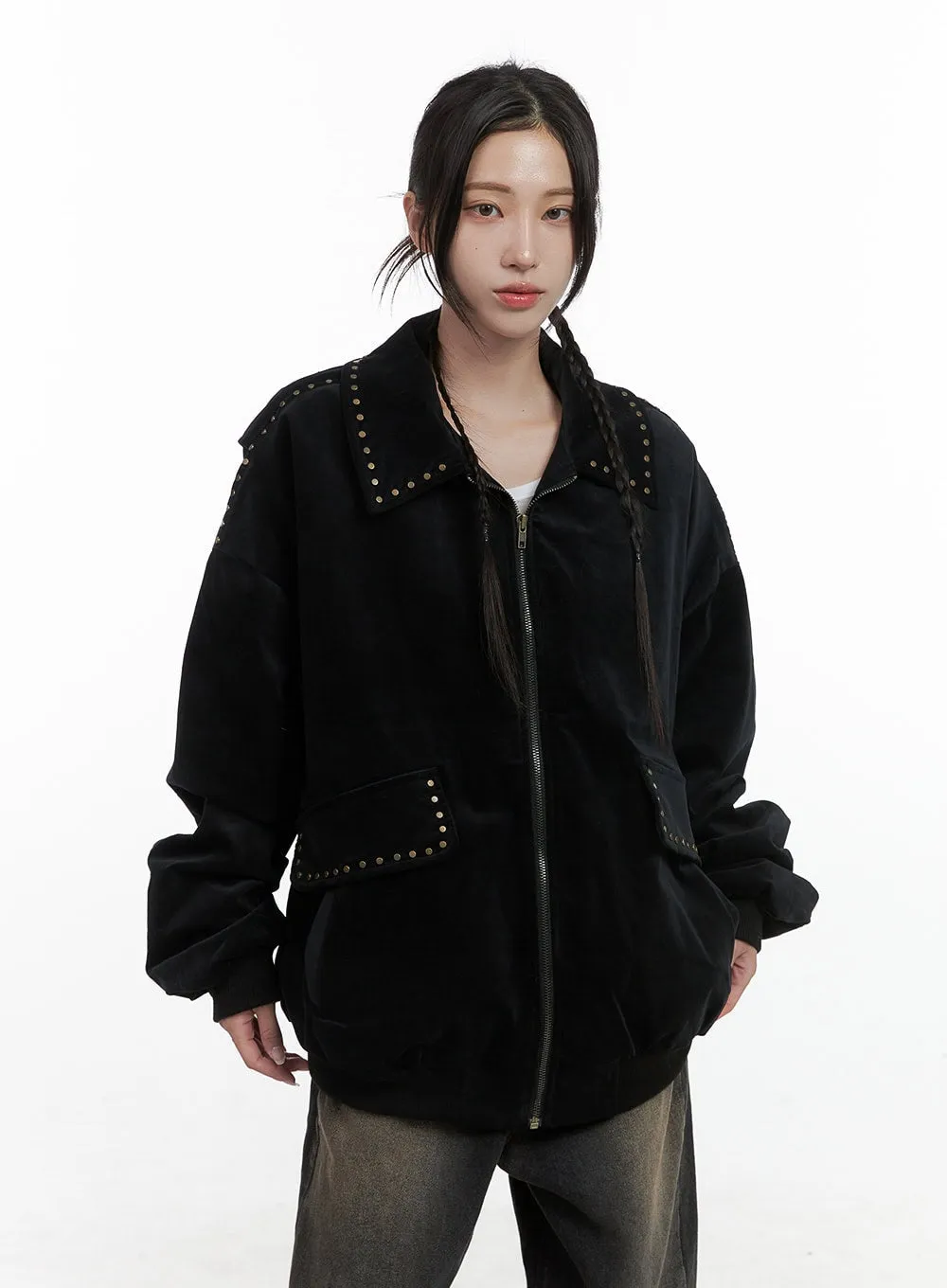 Studded Oversize Collar Jacket CO402 sold by Lewkin product image thumbnail 3