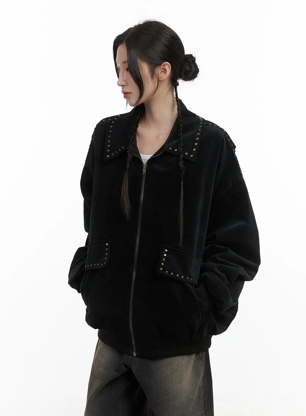 Studded Oversize Collar Jacket CO402 sold by Lewkin product image thumbnail 5