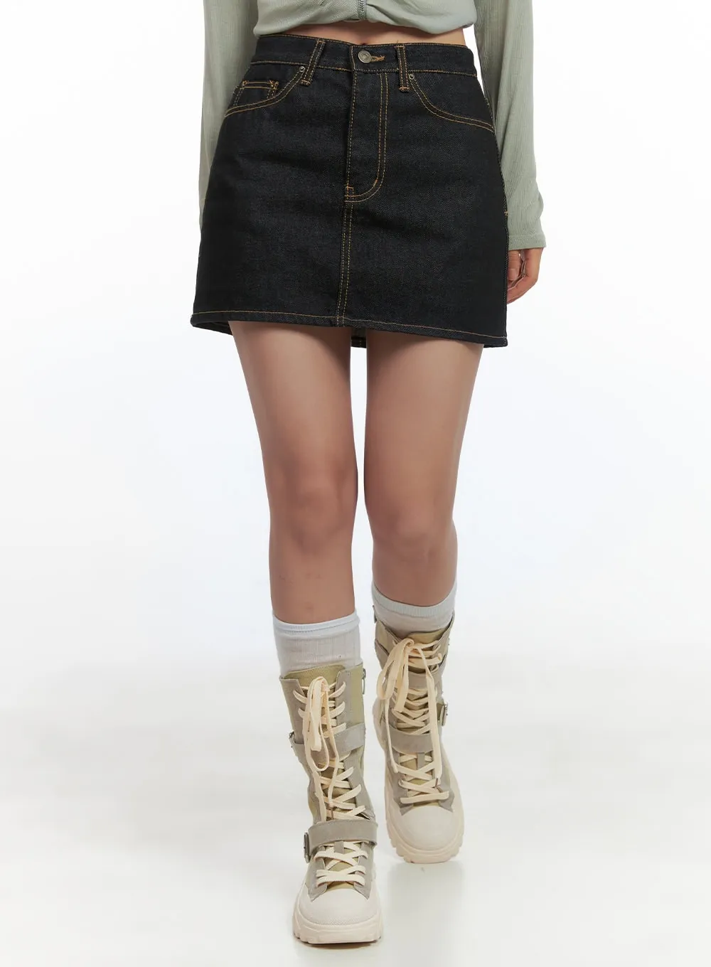 Denim Stitch Mini Skirt CO402 sold by Lewkin