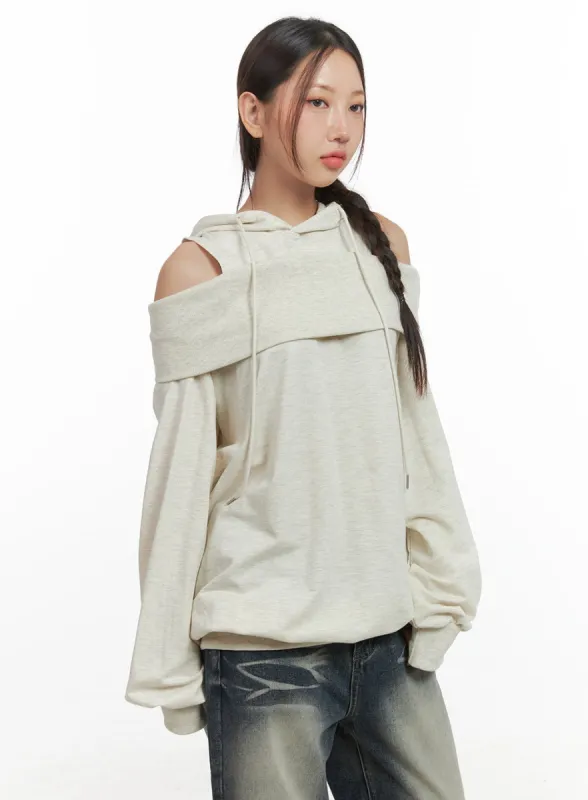 Off-Shoulder Loose Fit Hoodie CO402 sold by Lewkin