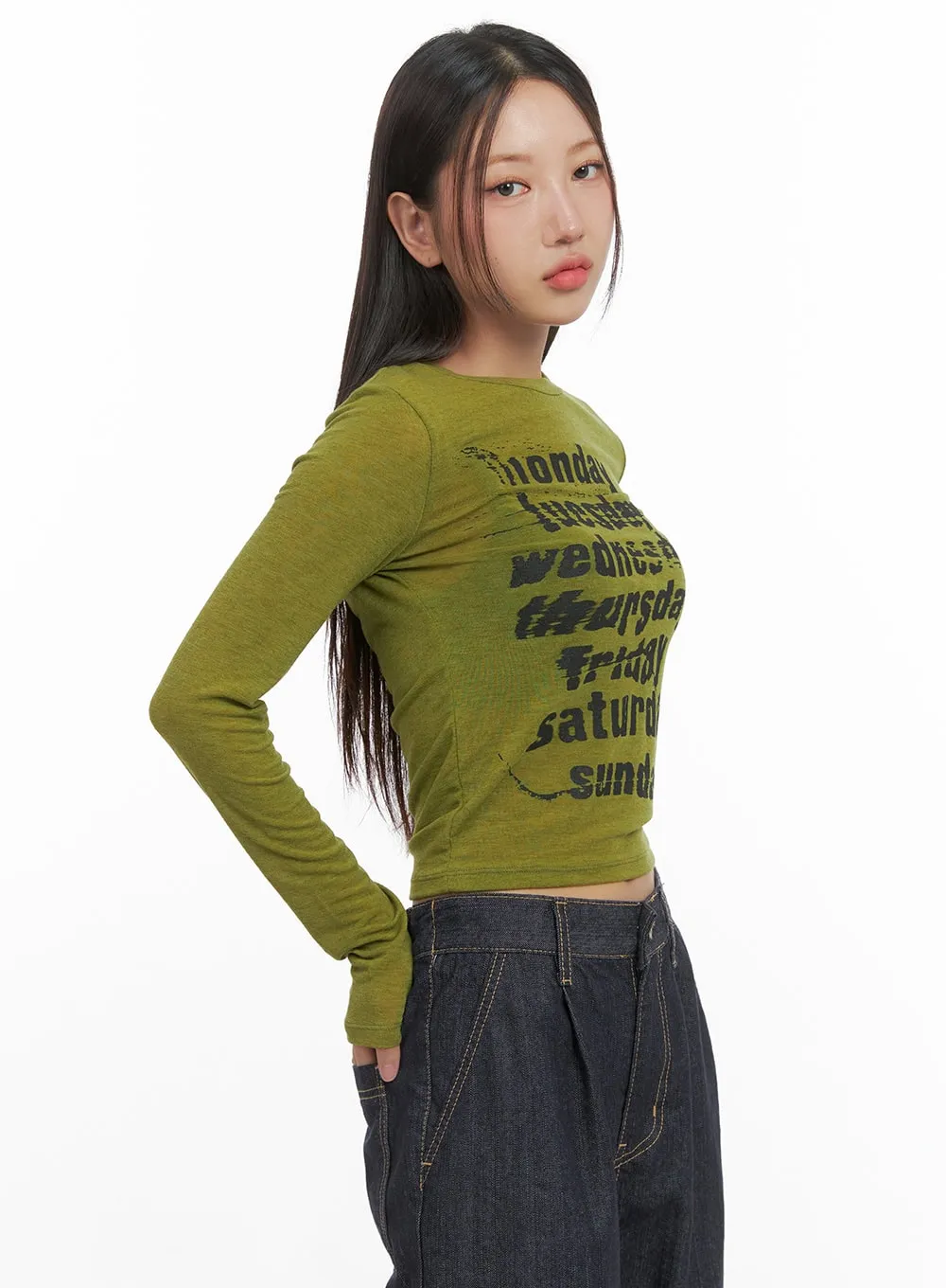 Lettered Long Sleeve Crop Tee CO402 sold by Lewkin