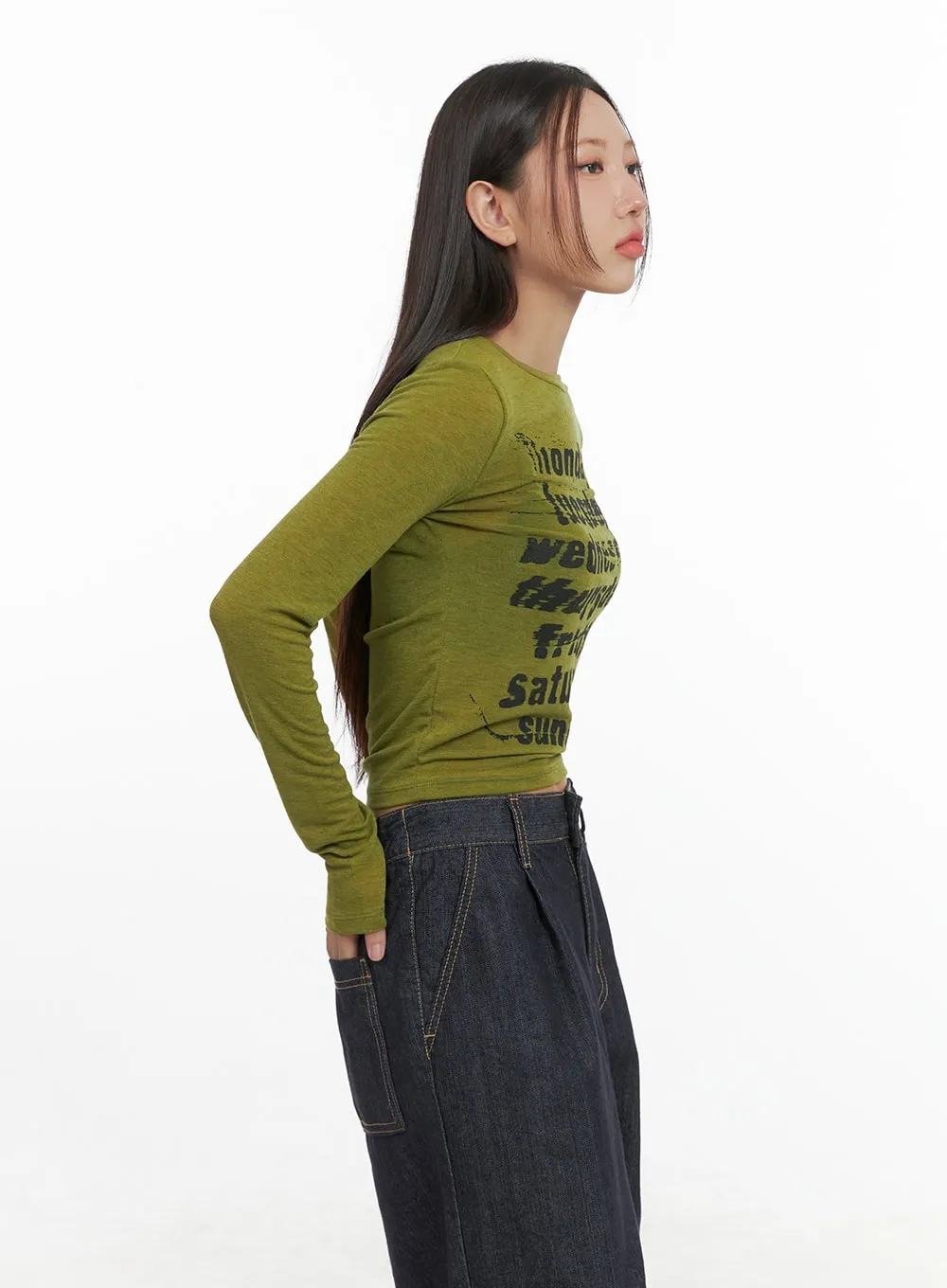 Lettered Long Sleeve Crop Tee CO402 sold by Lewkin product image thumbnail 5