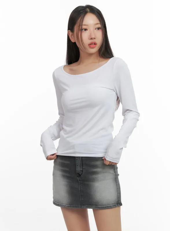 Basic U-Neck Long Sleeve Tee CO404 sold by Lewkin