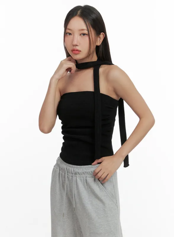 Shirred Solid Tube Crop Top and Scarf Set CO404 sold by Lewkin